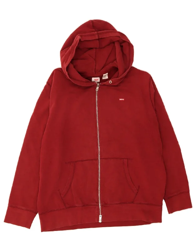 LEVI'S Womens Zip Hoodie Sweater UK 18 XL Red Cotton Soft Cozy Warm