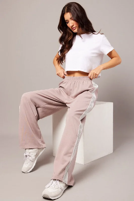 Beige Track Pants Wide Leg Pants Comfortable Denim Trousers