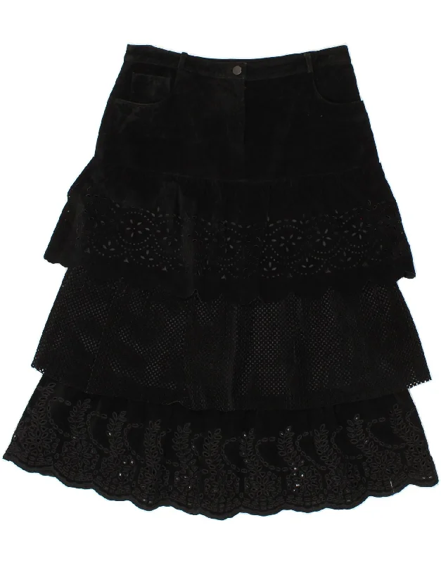 LUISA SPAGNOLI Womens Suede Tiered Skirt IT 46 Large W32 Black Floral corduroy skirt cozy