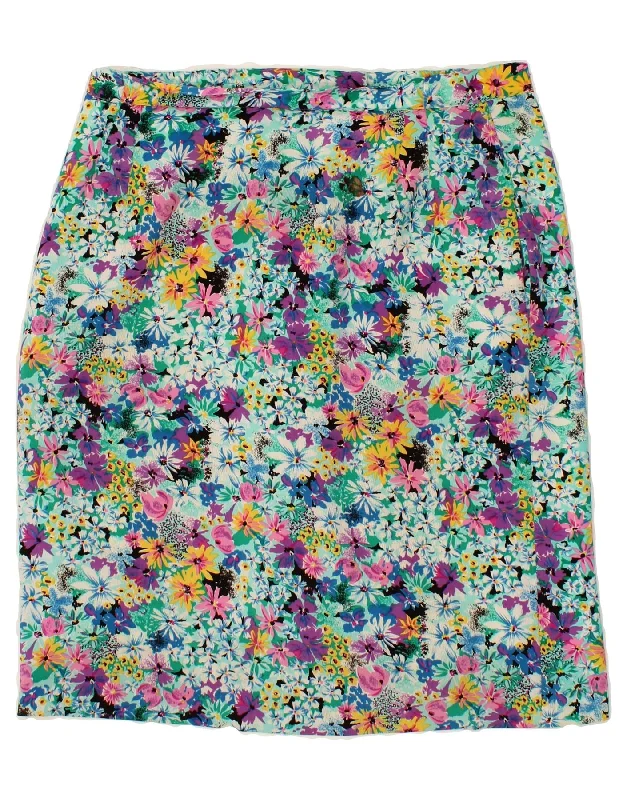 MARKWALD Womens Straight Skirt EU 42 Large W34 Turquoise Floral wrap skirt elegant