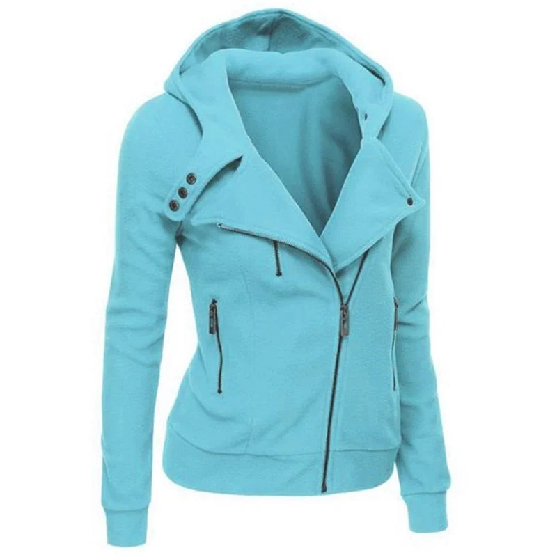 Women Long Sleeve Jackets Zipper Warm Hoodies Jumper Overcoat Satin Fabric Silk Fabric Chiffon Fabric