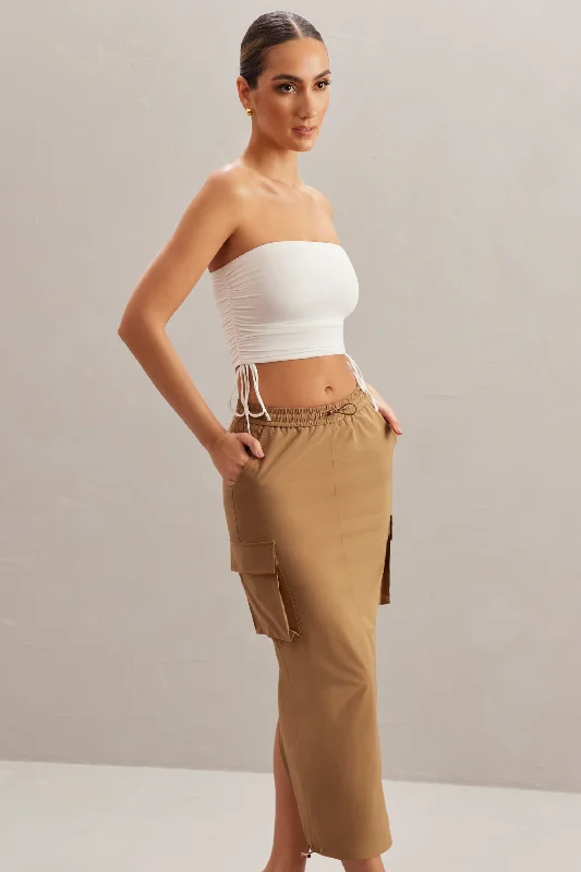 Cargo Maxi Skirt in Tan velvet skirt luxurious