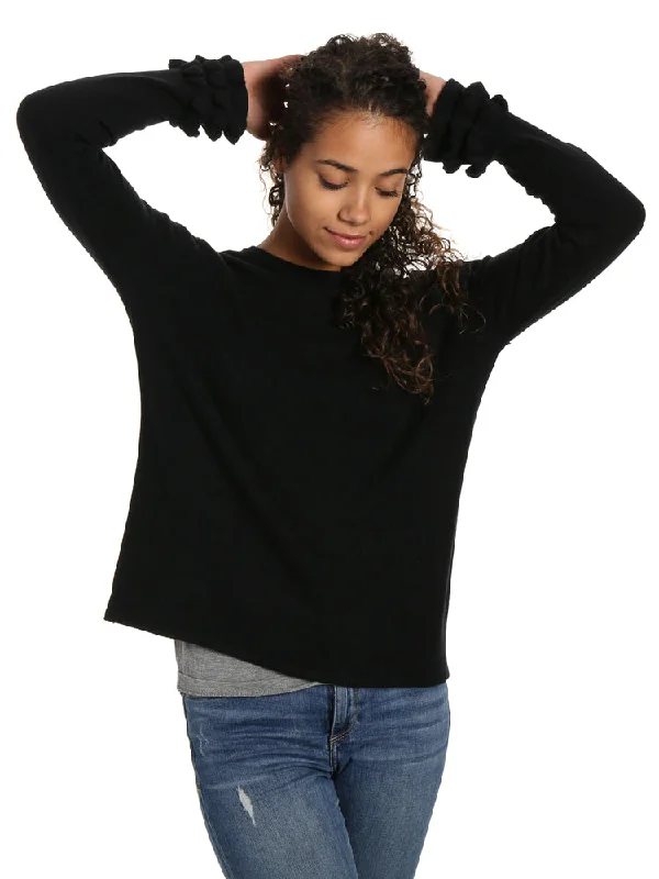 Women's 100% Cashmere Crew Neck Sweater with Ruffle Sleeve Anti-Pilling Anti-Shrink Durable