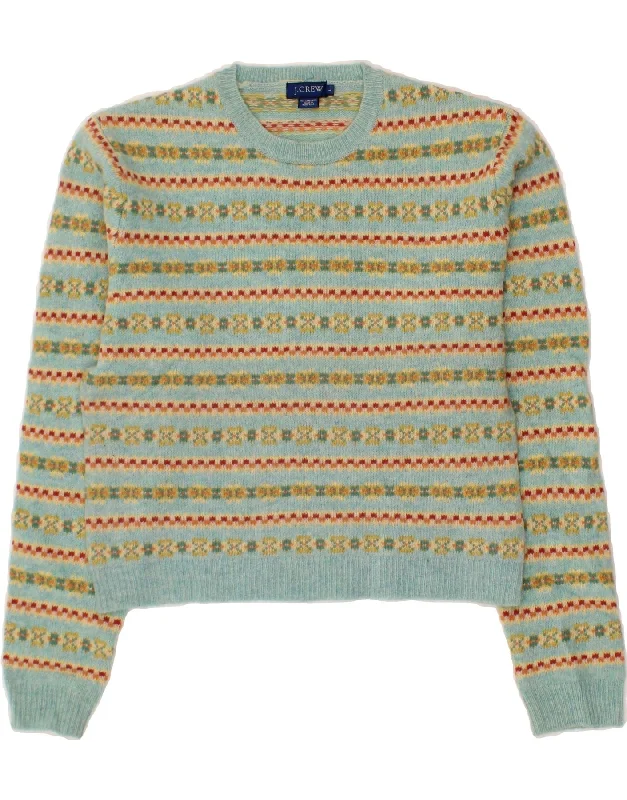 J. CREW Womens Crop Crew Neck Jumper Sweater UK 16 Large Blue Fair Isle Fleece Sweater Nylon Polyester