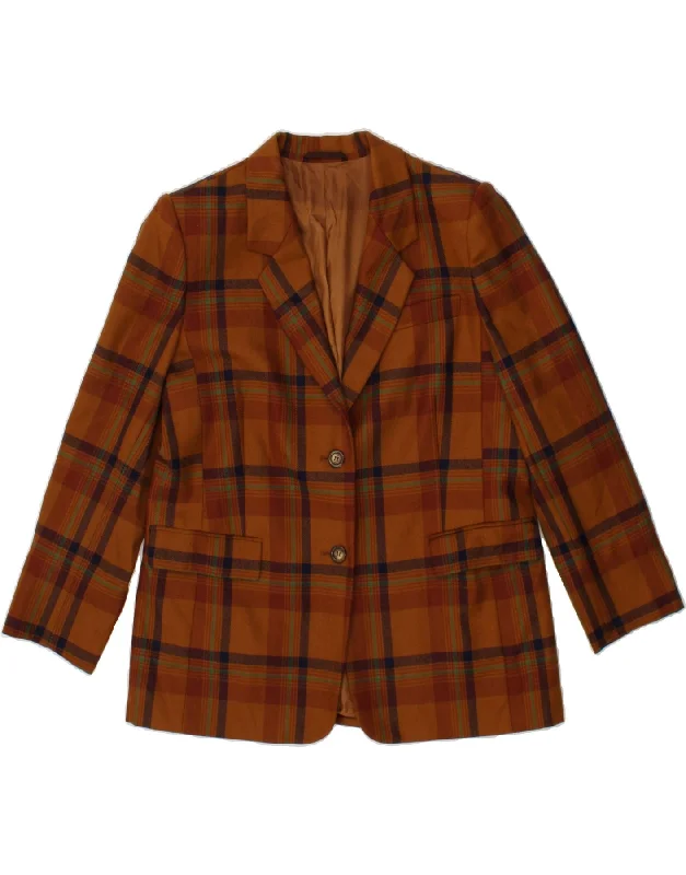 MARINA RINALDI Womens 2 Button Blazer Jacket Size 23 Medium Brown Plaid Plaid Jacket Tartan Jacket Houndstooth Jacket