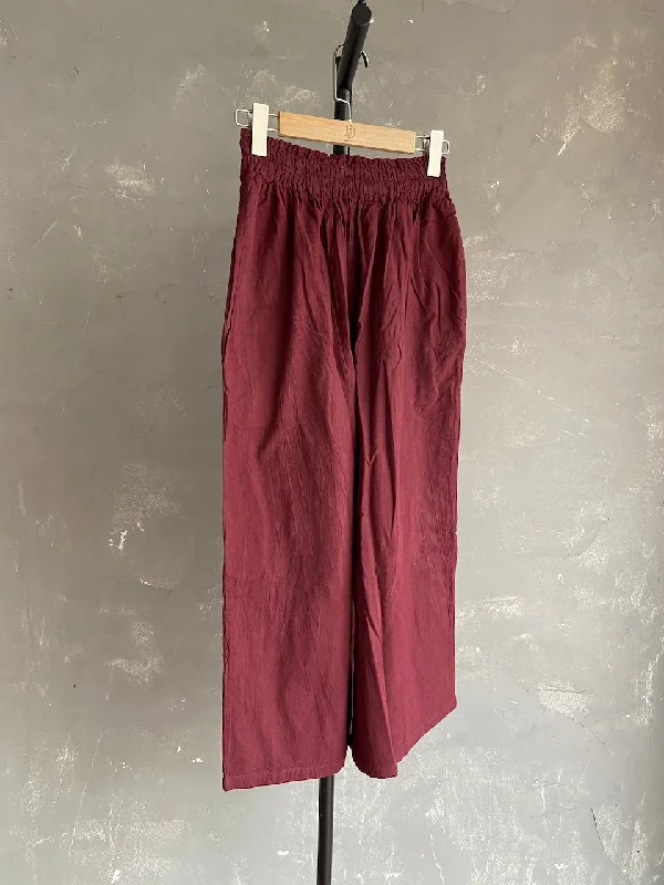 Hand Dyed Farmer's Pants in Tibetan Red Relaxed High-Waist Trousers