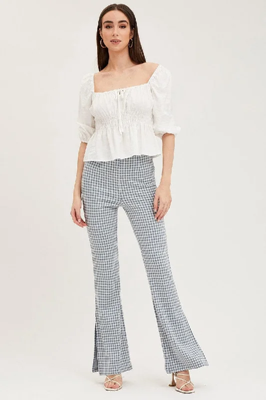 Check Flare Pants High Rise Trendy High-Waist Trousers