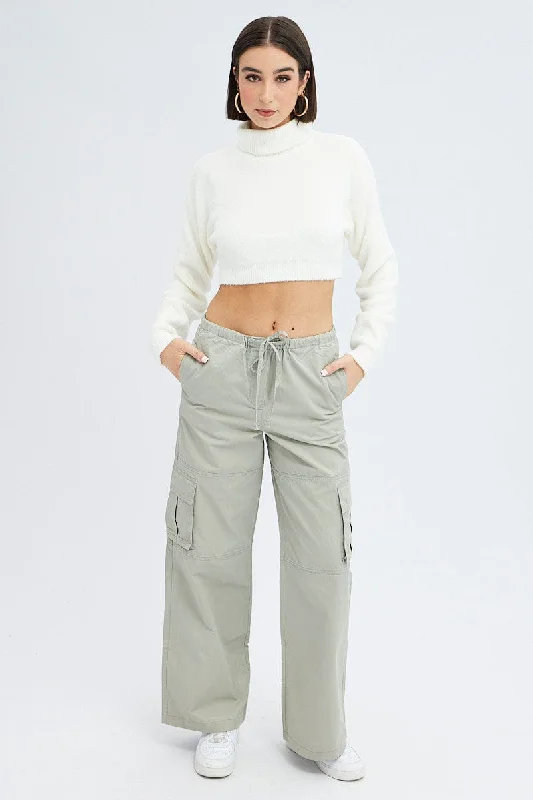 Grey Cargo Pants Wide Leg Soft Cotton Pants