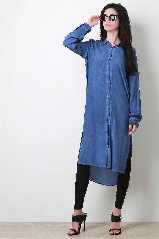 Button-Up Shirt Midi High-Low Dress Tunics Cozy comfortable