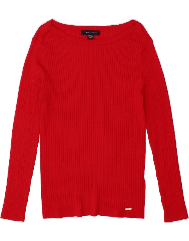 TOMMY HILFIGER Womens Boat Neck Jumper Sweater UK 12 Medium Red Viscose Anti-Pilling Anti-Shrink Durable