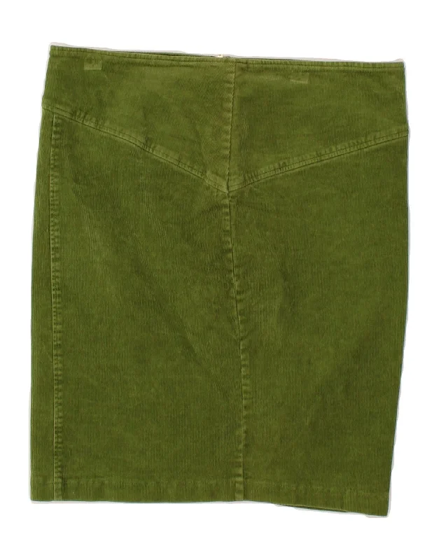 BENETTON Womens Corduroy Skirt IT 44 Medium W30 Green Cotton denim skirt casual