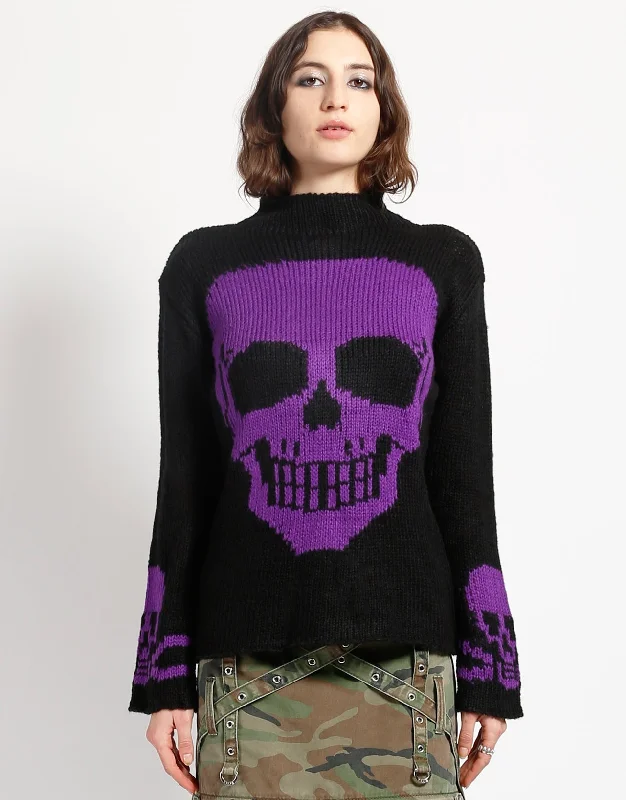 SKULL SWEATER PURPLE SKULL Toggled Drawstring Belted