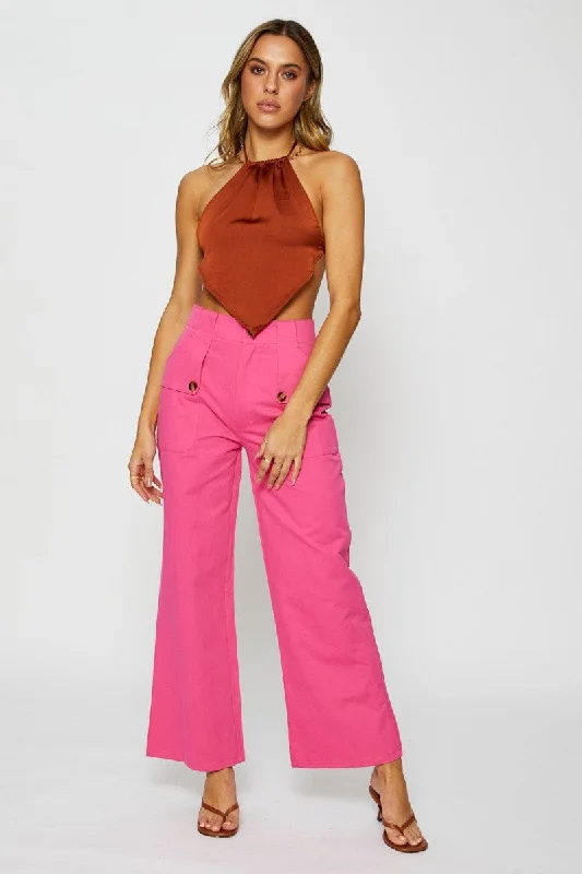 Pink Wide Leg Pants Cozy Jogger Leggings