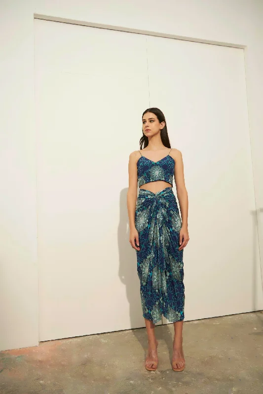 Tashkent Print Knotted Skirt And Bustier Set corduroy skirt textured