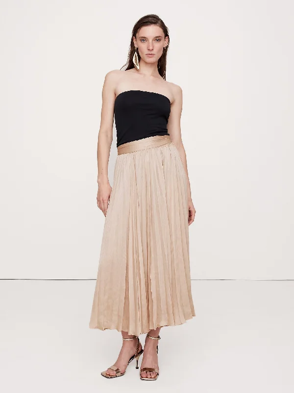 Crinkle Satin Pleated Midi Skirt denim skirt classic