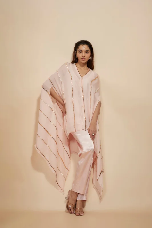 Light Pink Embroidered Kaftan With Pant Chic Checkered Pants