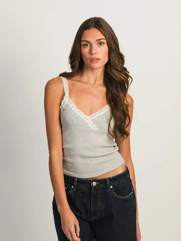 HARLOW LENI MELANGE TANK - HEATHER GREY lightweight tank top