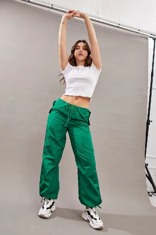 Green Utility Relaxed Pant Low Rise Classic Flared Pants