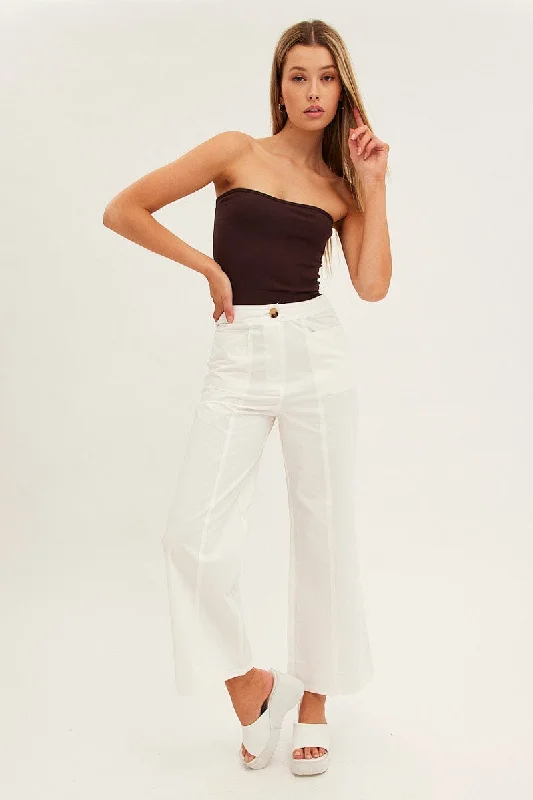 White Wide Leg Pants High Rise Cotton Comfy Cargo Trousers