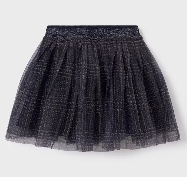 7949 Mayoral Tween/Teen Girls Plaid Tulle Skirt - Navy lace skirt intricate