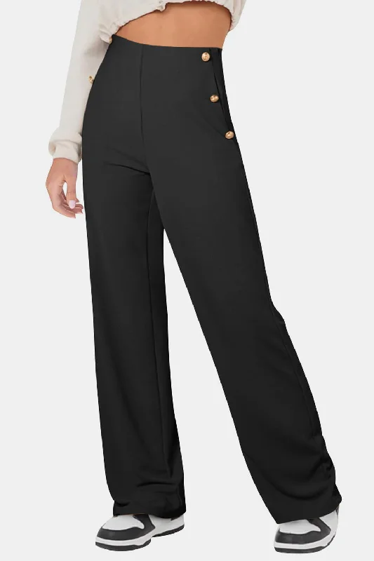 Hazel Blues® |  Decorative Button High Rise Pants Trendy Palazzo Pants