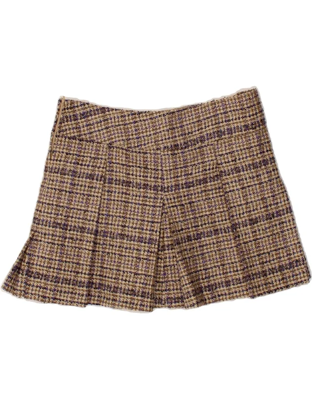 BENETTON Womens Mini Skirt IT 42 Medium W32  Beige Houndstooth Acrylic linen skirt relaxed