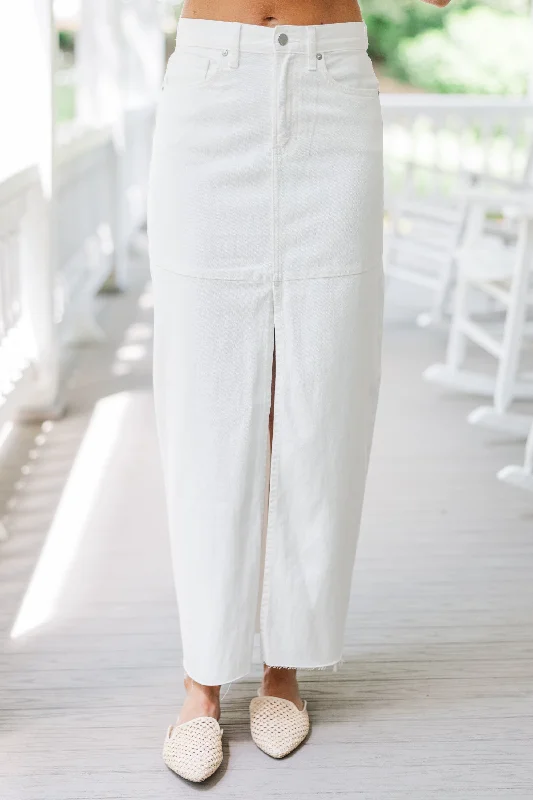 Leave It All Behind White Denim Midi Skirt silk skirt sleek