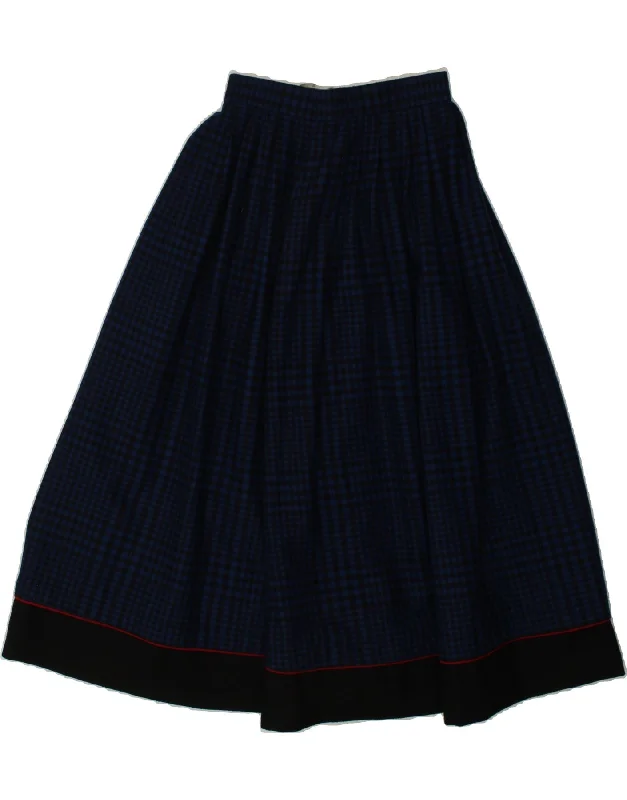 BAVARIA Womens A-Line Skirt EU 38 Medium W28  Navy Blue Check Wool chiffon skirt airy