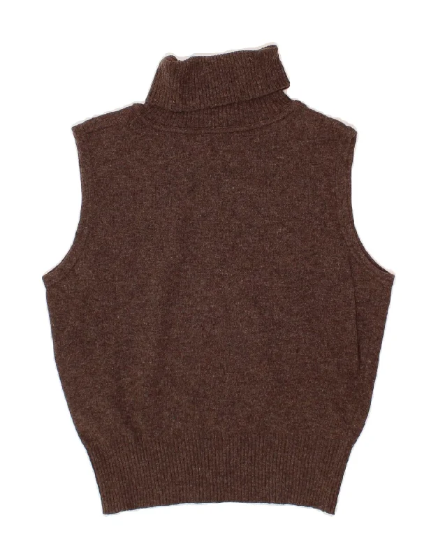 BENETTON Womens Sleeveless Roll Neck Jumper Sweater UK 10 Small Brown Transparent Opaque Sheer