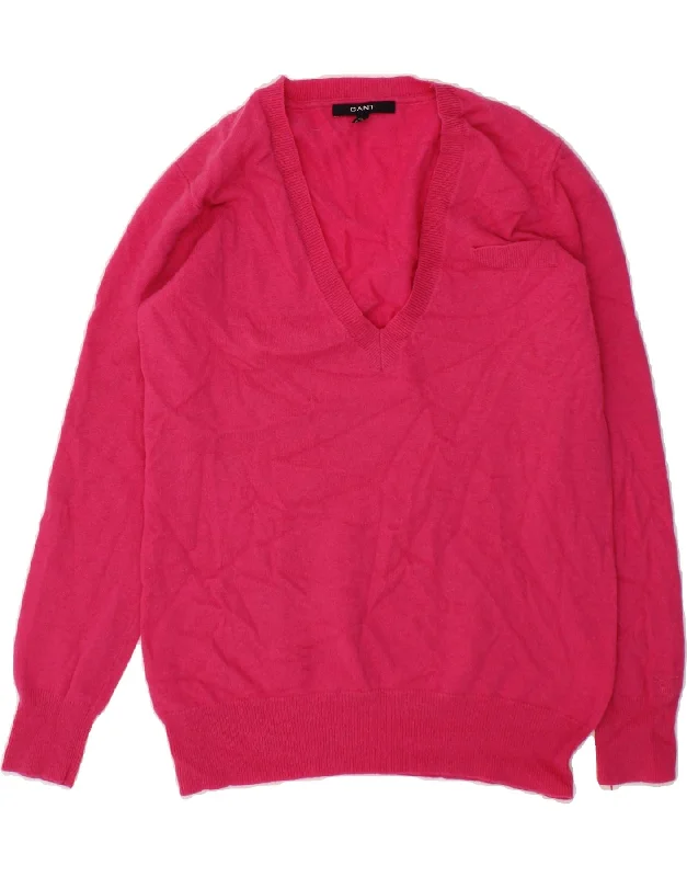 GANT Womens V-Neck Jumper Sweater UK 14 Medium Pink Merino Wool Machine Wash Dry Clean Hand Wash