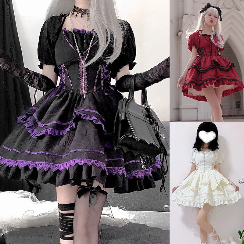 Wjczt Original Lolita Dark Goth doll Elegant Lolita dress by the banks of the Seine Tunics Versatile stylish