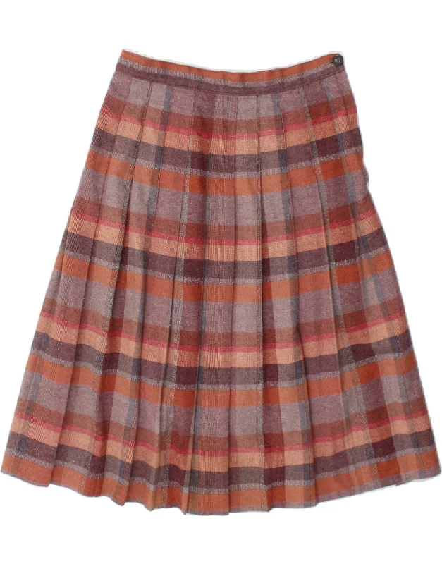 VINTAGE Womens Knife Pleated Skirt W30 Medium Multicoloured Check slim fit skirt