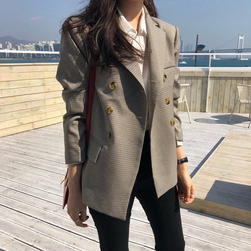 Blazer Women Spring-Autumn Vintage Tweed Suits Jackets Denim Jacket Leather Jacket Suede Jacket