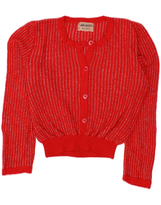 LAURA BIAGIOTTI Womens Crew Neck Jumper Sweater UK 12 Medium Red Striped Seamless Knitted Crochet