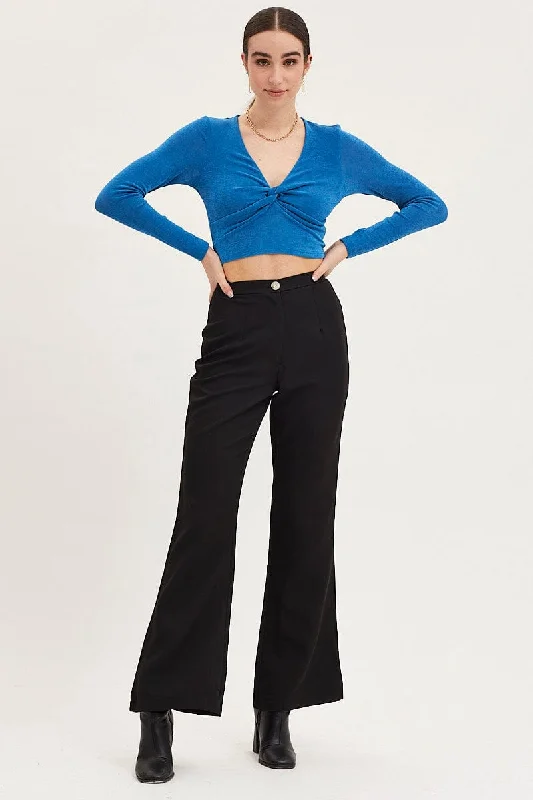 Black Flare Pants High Rise Soft Stretch Trousers