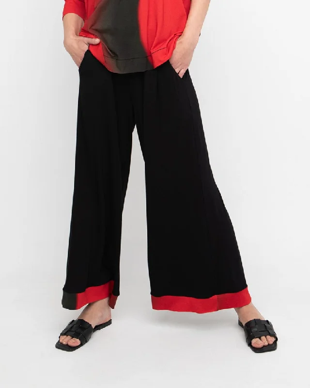 Ozai N Ku Valeria Palazzo Pants, Black Elegant High-Waist Pants