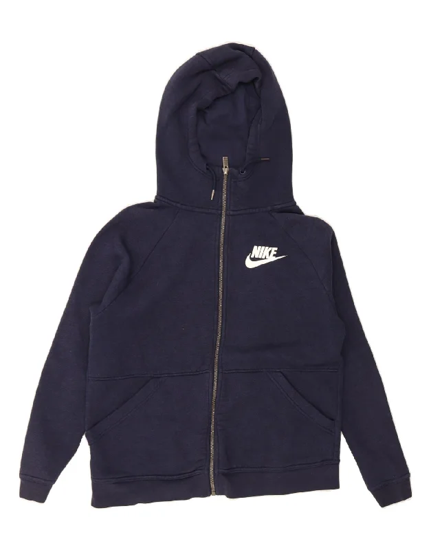 NIKE Womens Zip Hoodie Sweater UK 10 Small Navy Blue Cotton Mesh Sweater Canvas Denim