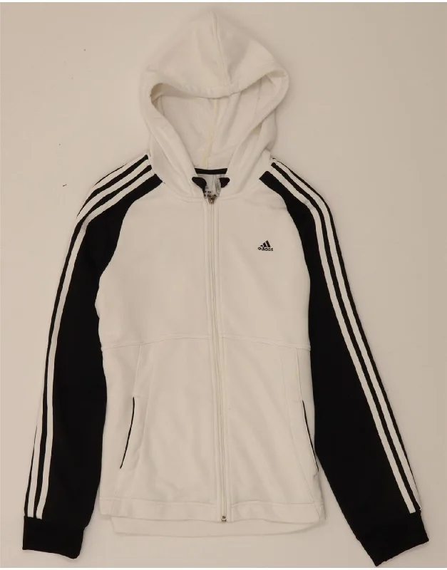 ADIDAS Womens Zip Hoodie Sweater UK 20 2XL White Colourblock Polyester Chenille Blend Fleece Blend Nylon Blend