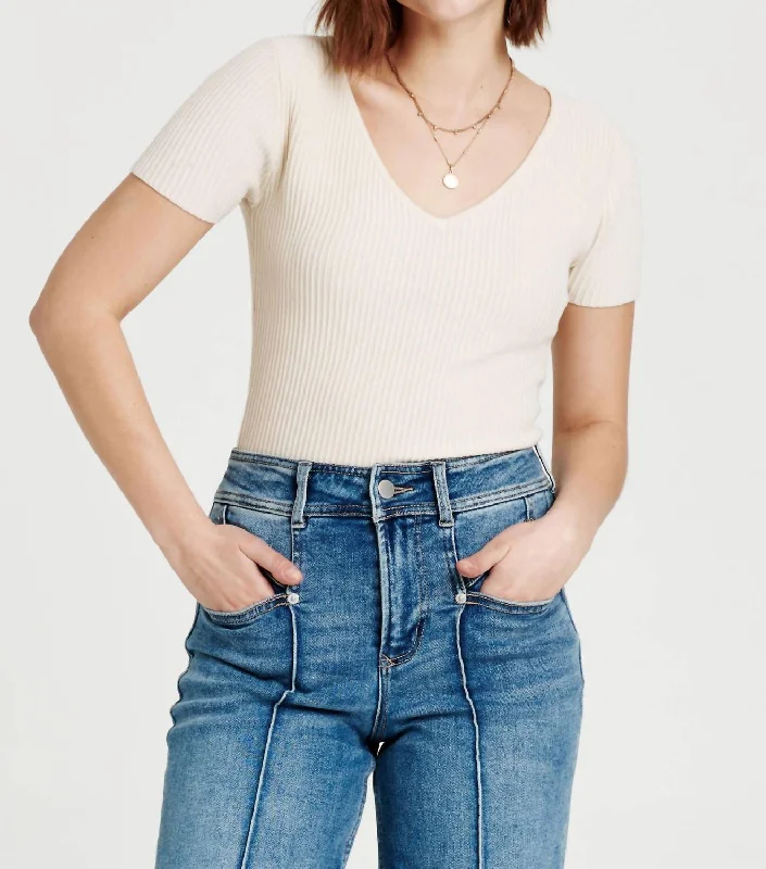 Rhiannon Sweater Top In Birch Velvet Chenille Corduroy