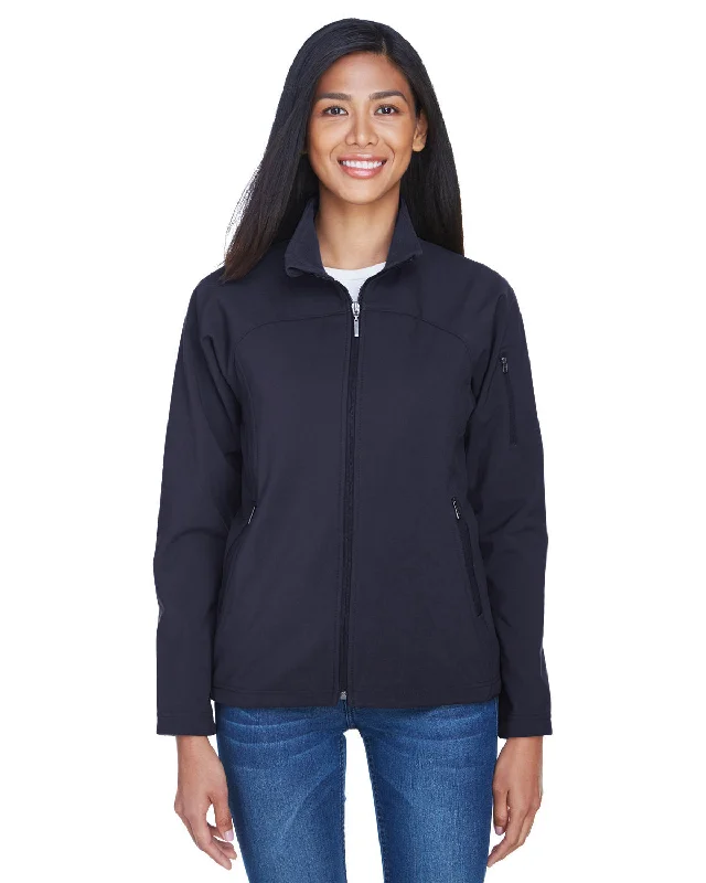 North End 78034 Ladies' Three-Layer Fleece Bonded Performance Soft Shell Jacket Toggled Jacket Drawstring Jacket Belted Jacket