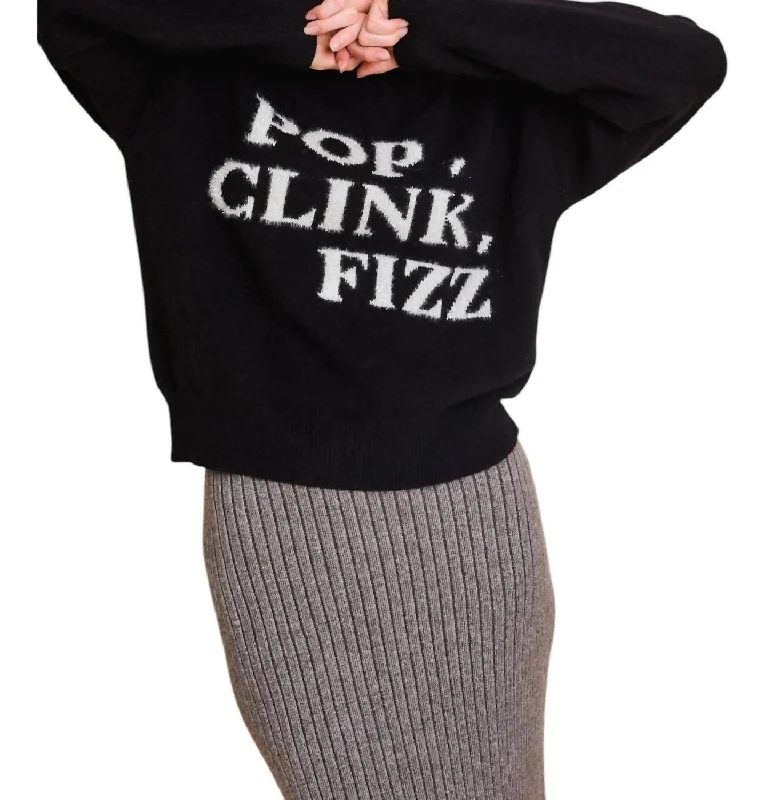 Pop Clink Fizz Pull Over Sweater In Black Long Sweater Short Sweater Cropped Sweater