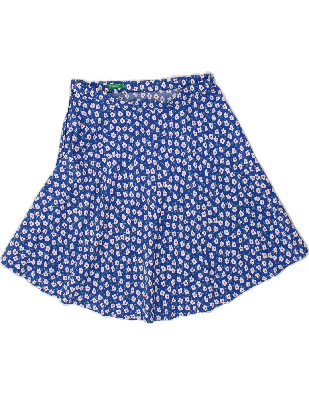 BENETTON Womens Mini Skirt W24 XS Blue Floral cashmere skirt fine