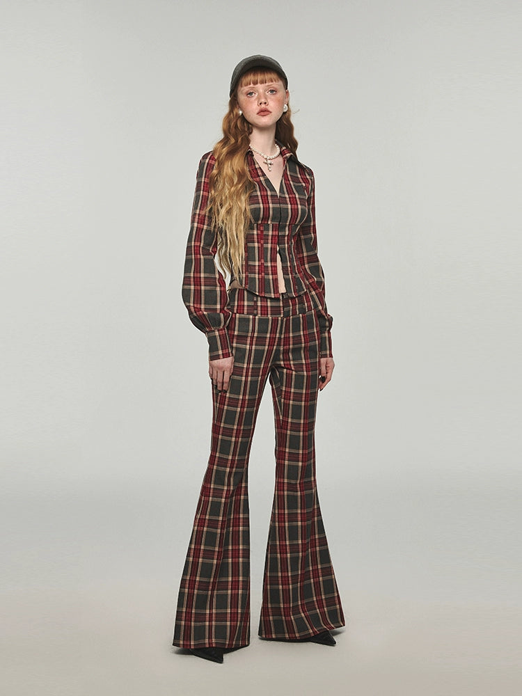 Plaid & Leopard Slim-Fit Flared Pants Fashionable Jogger Pants