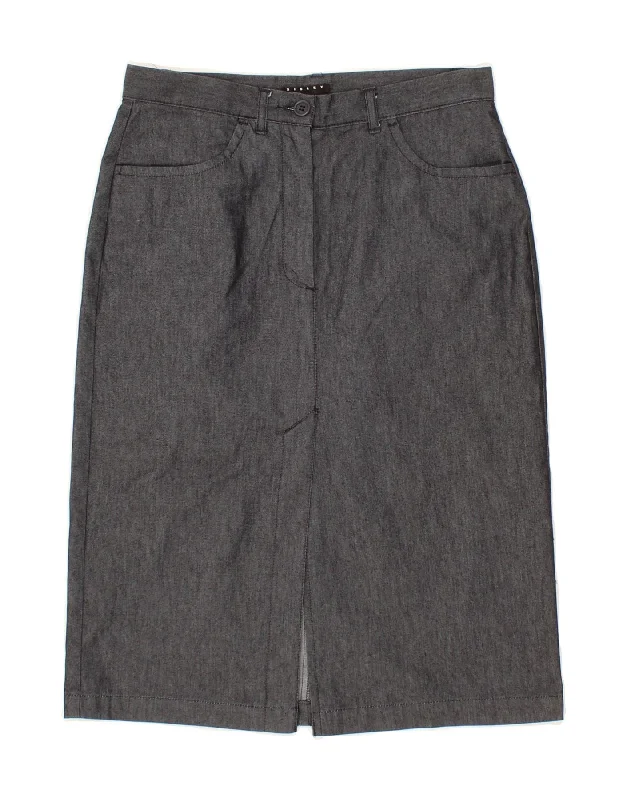 SISLEY Womens Straight Skirt IT 40 Small W26 Grey Cotton pleated skirt texture