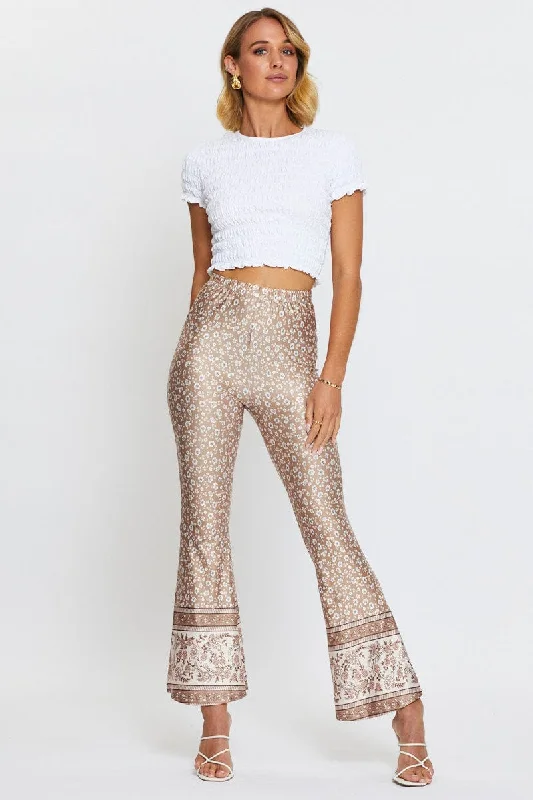 Boho Print Pants Flare Leg Cozy Full-Length Pants