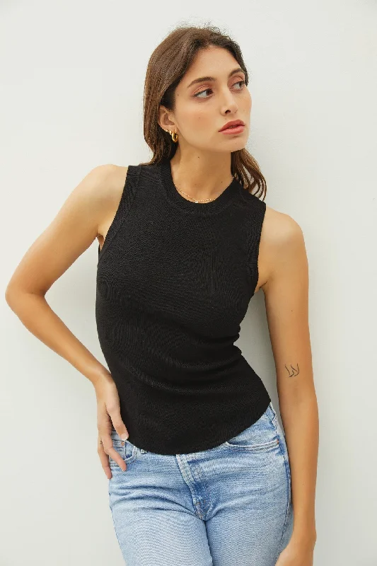 RIB KNIT HIGH NECK TANK stylish tank top