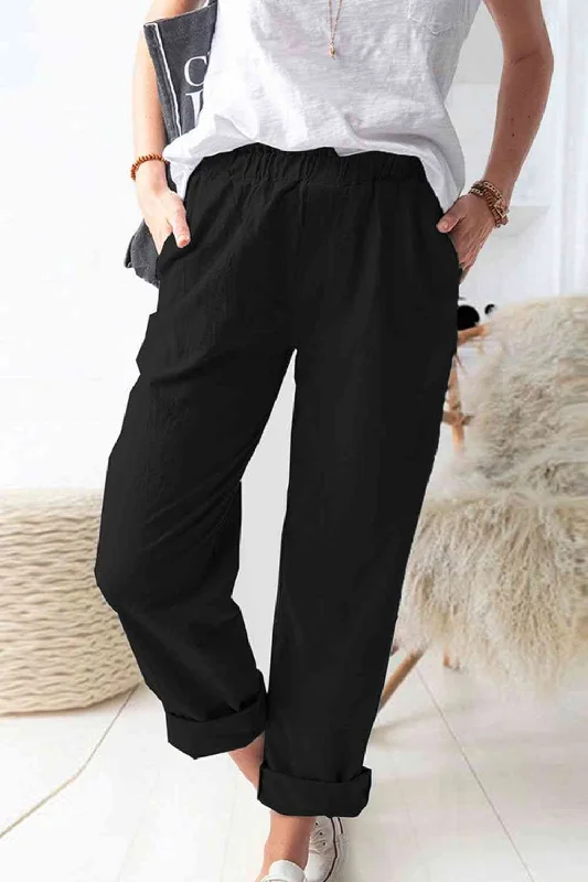 Paperbag Waist Pants with Pockets Slim-Fit Leggings