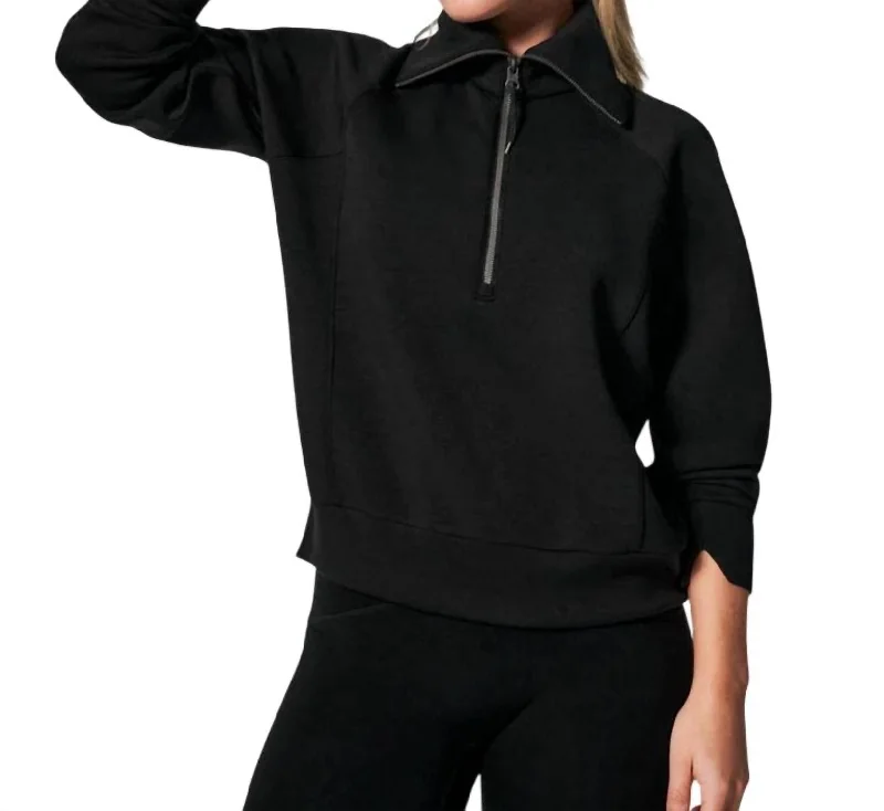 Airessential Half Zip Sweater In Very Black Fleece Fabric Down Fabric Feather Fabric