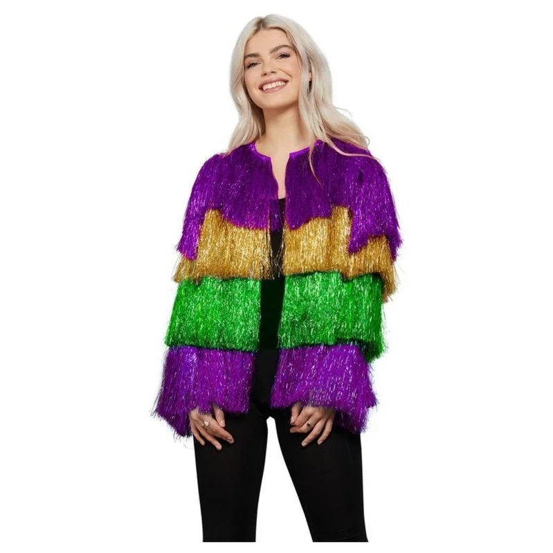 Fever Tinsel Festival Jacket, Mardi Gra Mesh Jacket Canvas Jacket Denim Jacket