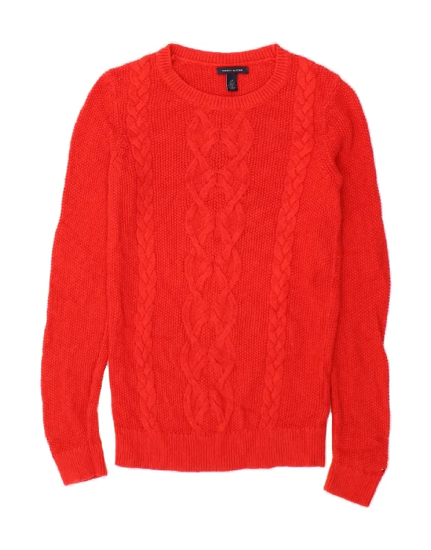 TOMMY HILFIGER Womens Boat Neck Jumper Sweater UK 10 Small Red Cotton Handmade Hand-knitted Hand-woven